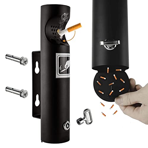 HSWOYEA Cendrier Mural, cendrier Mural pour Public, cendrier en métal en Acier Inoxydable, verrouillable/Grande capacité, cendrier à Cigarettes antirouille adapté à Une Utilisation en extérieur, Noir