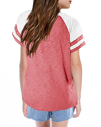 Kids Tops V Neck Short Sleeve Summer Tshirts Girls Color Block Side Split Loose Athletic Tees2