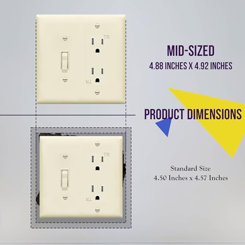 Image of ENERLITES Combination Toggle Light Switch /Decorator Light Switch Plate, Double Switch Wall Plate, Mid-Size 2-Gang 4.88 inch x 4.92 inch, Polycarbonate Thermoplastic, 881131M-LA, Light Almond