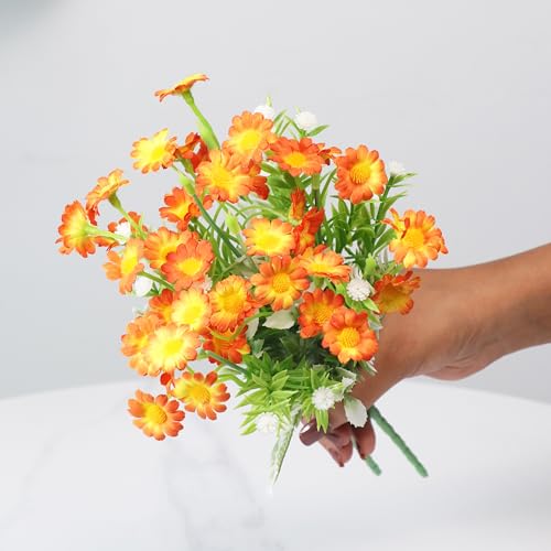 Image of Art Street Artificial Orange Flowers Bunch |Daisy Flowers for Home | Living Room, Decor |Christmas Day, New Year, 7 Head 20 Flowers| Pack of 2|Size 11 INCH, (Without Vase)