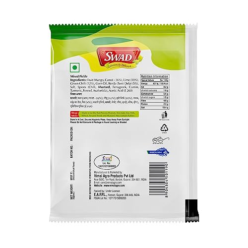 Image of SWAD Delicious and Tangy Mango, Lemon, Green Chillies, Carrot, Kerda Mixed Pickle /Mixed Achar - 50 gm (Pack of 50)
