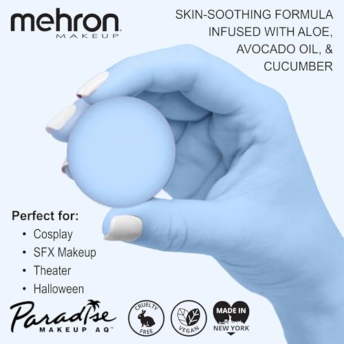 Image of Mehron Makeup Paradise Makeup AQ Refill Size | Stage & Screen Performance, Face & Body Painting, Beauty, Cosplay, and Halloween | Water Activated Face Paint, Body Paint .25 oz (7 ml) - Pastel Blue