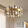 Siljoy 12-Light Modern Crystal Chandelier Luxury Gold 2-Tiers K9 Crystal Raindrop Chandelier Pendant Ceiling Light Fixture for Living Dining Room Kitchen Island Bedroom Foyer D19.7''