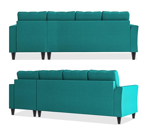 Image of Adorn India Maddox Tufted L Shape 6 Seater Sofa Set RHS (Aqua Blue) (3 Year Warranty)