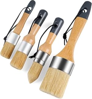 Mister Rui Chalk Paint Brushes Set of 4, Small Round Paint Brush, Large Oval Natural Bristles Brush, Pointed and Flat Chalk Paint Brush, Wax Brushes Perfect for Furniture Painting or Waxing