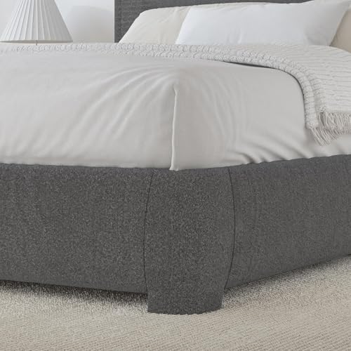 Image of BarnFurin Cloud King Size Bed Frame with Boucle Upholstered Headboard, Platform Bed Frame, Soft Rounded Corners, No Box Spring Required, Easy Assembly,Grey