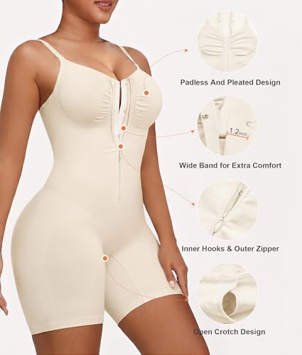 Image of SHAPERX Women's Shapewear Bodysuit Tummy Control Seamless Zip-Up Body Shaper Waist Defining Silhouette