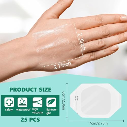Der sterile transparente Folienverband, 6 x 7cm, 25 Stück, Dünne klare sterile Kompresse, Folienverband für Wunden