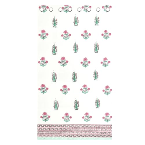 Image of BLOCKS OF INDIA Blackout Hand Block Printed Cotton Daylight Curtains with Eyelets(Set of 2 Curtains) (Block 12, 7 Feet /Door), Pink, White