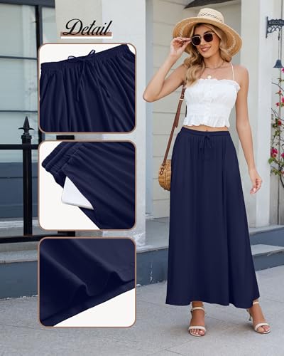 Ficerd 3 Pack Women's Maxi Long Skirts, Ankle Length a Line Elastic High Waist Summer Casual Drawstring Skirts with Pockets4