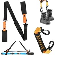 DELAESI Tragegurt 2 Stück Ski Tragehilfe Rutschfeste Skigurt für Ski und Stöcke Verstellbare Schultergurte Zubehör für Stiefel und Skistöcke