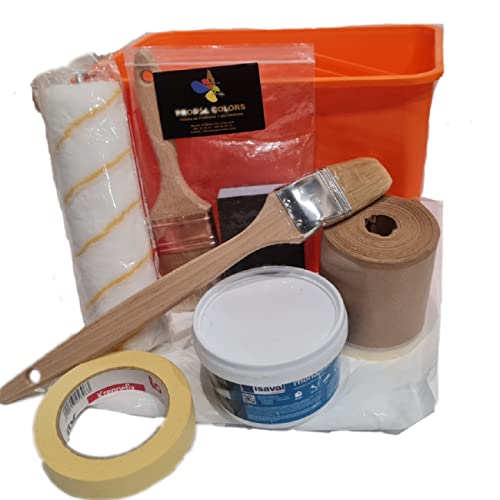 PROGAL COLORS KIT PINTOR PROFESIONAL CUBETA 10L + CUBRETODO + PALETINA TRIPLE Nº27 + PALETINA RADIADOR Nº21 + CINTA 24mm + PAPEL CON CINTA 10cmX45m + EMPASTE 0,5 Kg + TACO LIJA Cover
