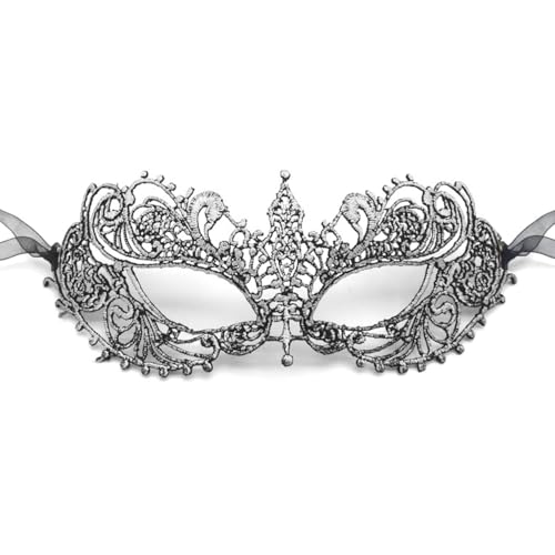 MYMENU Women Masquerade Mask Luxury Lace Venetian Halloween Carnival Masks for Party Costume Cosplay Mardi Gras (Silver)