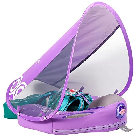 HECCEI Baby Swim Float with Canopy, Add Tail Never Flip Over, Non-Inflatable Solid Baby Float, Upgrade Soft Skin-Friendly Fabric Material Infant Swim Float for Boys and Girls Infant/Baby/Toddler Cover