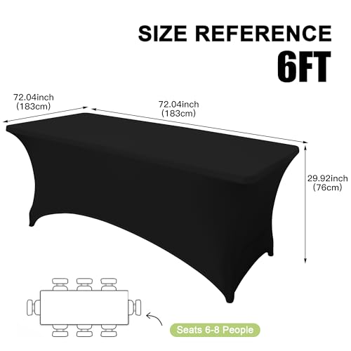 SUKAIKEQA 6FT Waterproof Tablecloth Stretchable, Fitted Table Cover, Wrinkle & Stain Resistant, Washable Spandex Fabric for Parties, Weddings, Banquets (Black)