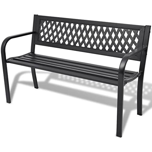 vidaXL Banc Jardin Acier Noir Banquette Mobilier Meuble Parc Terrasse Balcon