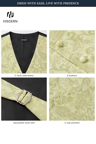 Image of HISDERN Mens Vest Tie Set 3PC Formal Waistcoat Paisley Floral Jacquard Necktie Pocket Square Suit Vests Wedding Party