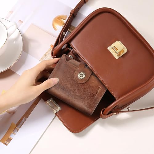 Blucoay RFID Blocking Leather Wallet for Women - Compact Bifold Card Holder with Removable ID Window in Dark Brown - Image 9