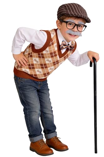 Disfraz de abuelo para niños 2-8 años con accesorios miniatura 2