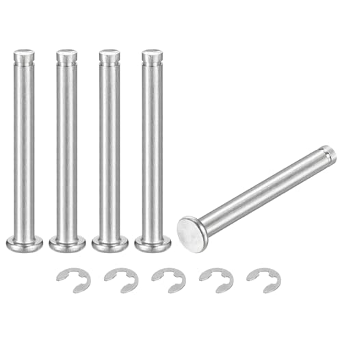 QUARKZMAN 5er Set M5x45mm 304 Edelstahl Zylindrischer Stift mit Sicherungsring, Flachkopf gerillter Scharnierzylinder Positionierungsstift mit E-Clip Sicherungsring, Silber