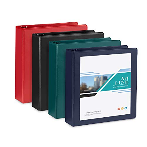 4 Pack 2 Inch 3 Ring Binders, Rugged Design for Home, Office, and School, Designed for of 8.5 Inch x 11 Inch Paper, Black, Navy, Red, Green, 4 Binder Assorted Pack, Made in USA