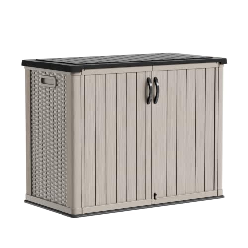 Image of Devoko 26 Cu Ft Resin Outdoor Storage Cabinet with Lockable Doors, Beige | Horizontal Storage Shed Waterproof Patio Tools Storage Box, Easy to Assemble for Backyards,Patios, Pools, Gardening Tools