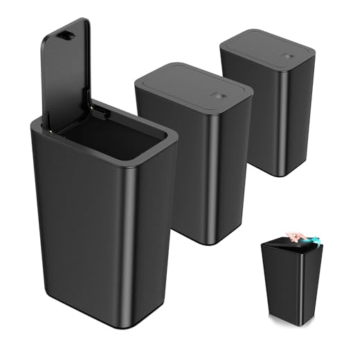 JEMUON Juego de 3 Botes de Basura para Baño, 2 Paquetes de 15L/3.9 Gallon de Basura y 1 Paquete de 10L/2.6 Gallon, Bote de Basura con Tapa Delgados y Pequeño,...