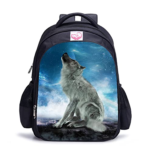 Cartable loup unisexe pour enfants - Sac à dos scolaire fille et garçon 16 pouces