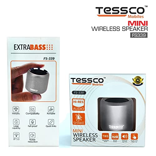 Image of (Tessco FS-339) Mini Wireless Bluetooth Speaker | IPX5 Waterproof | DSP Technology | Stereo Surround Sound | Portable Speaker Compatible with Phone, Tablet, TV (Silver)