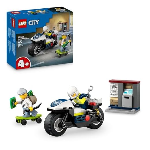 LEGO City Police Motorcycle Chase Set with a Motorbike Toy, 2 Minifigures, Mini-Cash Machine & a Skateboard - Birthday Gift for 4+ Year Old Boys & Girls - 60455
