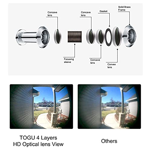 Image of TOGU TG2814YG-PH Solid Brass UL Listed HD Glass Lens 220-degree Door Viewer Peephole with Heavy Duty Privacy Cover for 1-3 /8 inch to 2-1 /6 inch Doors, Polished Chrome Finish