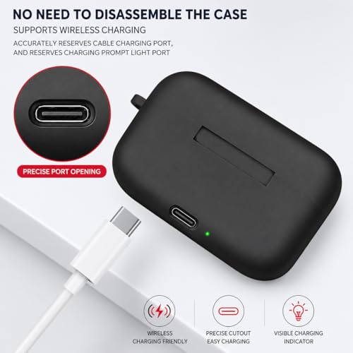 Image of Anvique Silicone Case Cover for Realme Buds T500 Pro, Shockproof Protective Earbuds Cover with Keychain Hook, Anti-Scratch Soft Silicone Skin, Full Body Protection Case (Black)