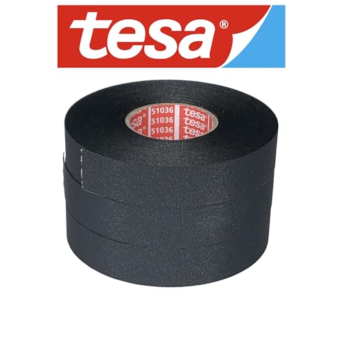 Prime Ave 3 Tesa 51036 PET Cloth High Heat Electrical Tape for Wire Harness, Cables for Automotive Engine, Protect Against High Temperature, Abrasion, Chemical & Fluid | Flame Retardant | Black