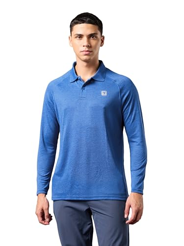 Image of TECHNOSPORT Mens Slim Fit Self-Design Full Sleeve Polo T-Shirt with Double Cool, SPF50+ Proerties for Gym, Workout and Regular Use