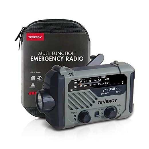 Tenergy Multifunctional Hand Crank Weather Radio with LED Flashlights, SOS Alarm, Cell Phone Charger, AM/FM/NOAA Radio Frequencies, Ideal for Emergencies