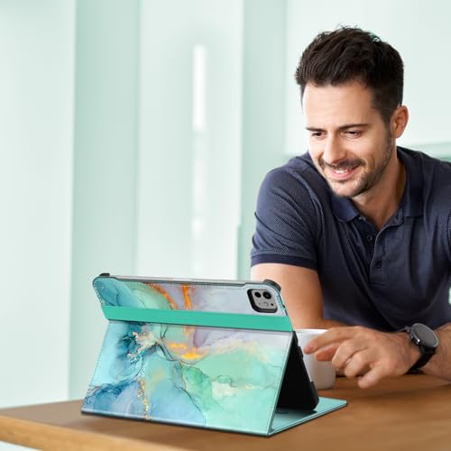 Fintie Folio Case for iPad Pro 11-inch (M5) 2025 / (M4) 2024 - Multiple Angles Viewing Smart Protective Stand Cover with Pencil Holder & Pocket (Emerald Marble) by FINTIE - Image 2