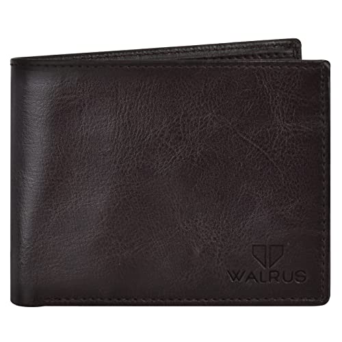Image of Walrus Brown Vegan Leather Bi-Fold Wallet for Men | Nature Friendly | RFID Protection | 3 Card Pockets, 2 Main Compartments, Coin Pocket, SIM Card Pockets | Wallet for Men, Men's Purse for Gift