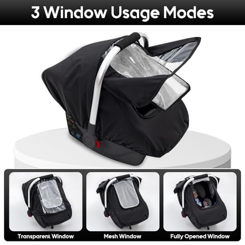 Waterproof Baby Car Seat Cover, Car Seat Rain Cover with Clear Window & Breathable Mesh, Universal Baby Carrier Cover with Support Rod to Prevent Collapse, Lightweight Weather Shield with Storage Bag — view 4