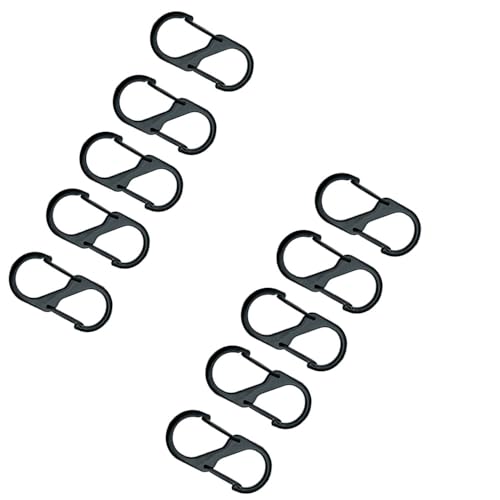10pcs S Bloqueo Mosquetón,Impermeable Mosquetón de Aleación Mini Mosqueton 8 Formas Clip Gancho Mosquetón para al Aire Libre Camping(Negro)