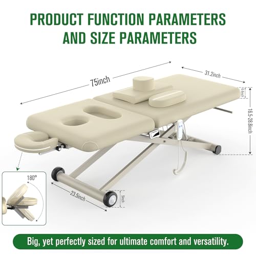 Image of Dolonm Electric Massage Table, Electric Lift Motor and Manual Backrest Adjustable for Treatment /Medical Spa /Facial Bed /Beauty Bed and More - 31.2 Wide x 75 Long - Beige Gray