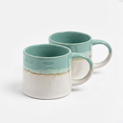 Image of Upper Street Mint Green Reactive Glaze Ceramic Mugs Set of 2 | 460ml | Loose Leaf Tea Mug | Dishwasher Microwave Safe | Scandi Home | Nordic Artisan Gift