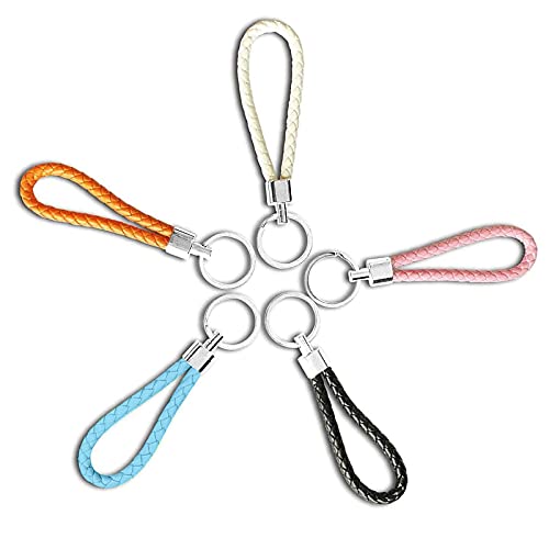 huishi 5 Pcs Key Chain Strap, Braided Leather Keychain Keyring, Car Keyring, Handmade Braided Strap Keychain for Hang Keys Car Keys for Men or Women(5 colours)