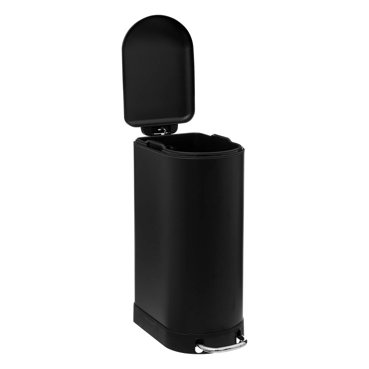 5Five - Cubo de basura de cocina Ariane Slim de 30 l, de metal negro - Cubo extraíble y asa trasera - Cierre silencioso - Para espacios reducidos