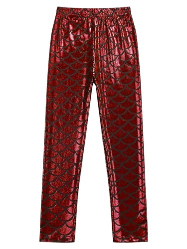 Kids Girls Mermaid Fish Scale Stretch High Waisted Leggings Pants Tights Toddler Girls Shiny Metallic Leggings4