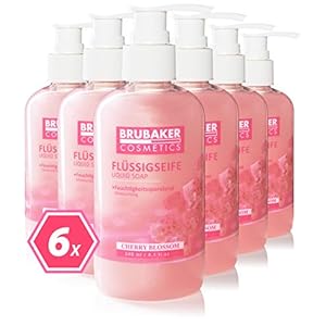 BRUBAKER Cosmetics 6 Pack Handzeep Vloeibare Zeep Cherry Blossom – 6 X 240 ML in een Praktische Dispenser – Reinigt Zacht en Hydrateert