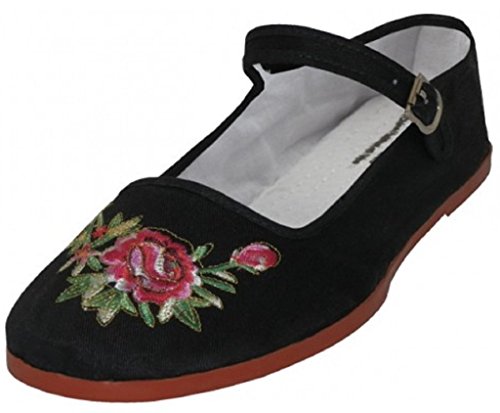 Shoes 18 Womens Cotton China Doll Mary Jane Shoes Ballerina Ballet Flats Shoes 11 Colors (114 Black Emb, 8)