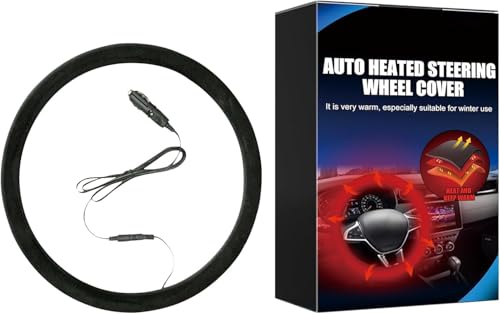 Car Steering Wheel 12V Heated Cover Vehicle Hand Warming Steering Wheel Protector 14.5 to 15.5 Inch Rapid Heating Universal fit Wheels for Cars Trucks Vans SUV