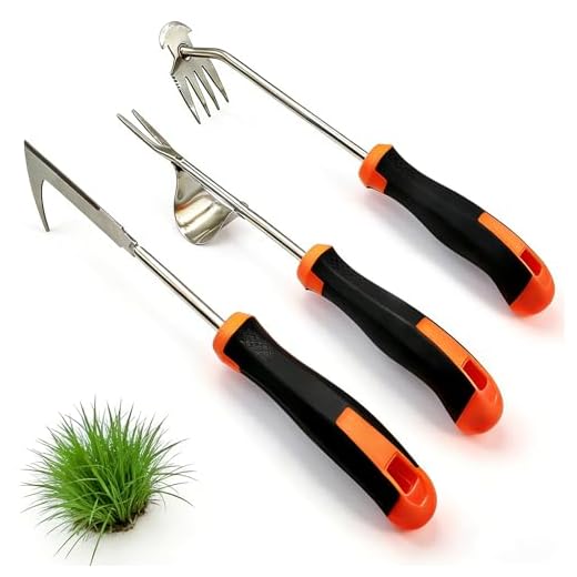 3 in 1 Garden Weeding Tool Set – Manganese Steel Weed Puller, Crack & Crevice Weeder, Ergonomic Scratch Tool for Vegetable Gardening, Lawn Yard Flower Bed Weeding – Heavy Duty Rustproof Hand Tools