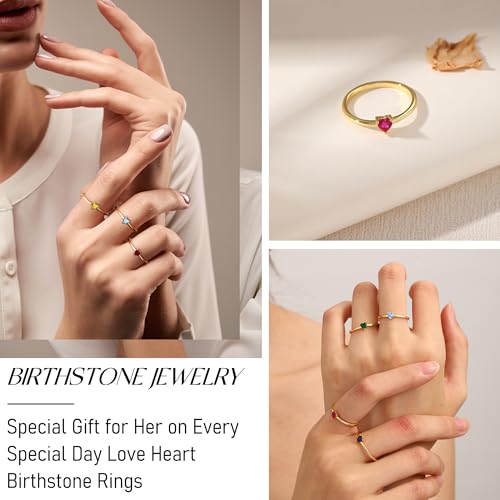 Stocking Stuffers for Teens, Birthstone Rings for Women Birthday Gifts for Teen Dainty 14K Gold Plated Rings 1-12 Months Birthstone Rings Size 5-10# Anniversary Christmas Gifts Wedding Promise Jewelry3