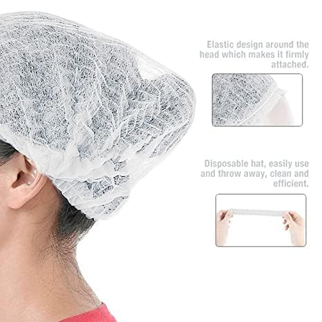 Image of KAUSTA Disposable Bouffant caps /Surgical Caps /Cooking Caps /Surgical Head Caps /Non Woven Head Caps, Pack Of 100pcs (18 inch) Medical Use Disposable Bouffant Caps Stretchable Hair Cover / Hair Net (White)